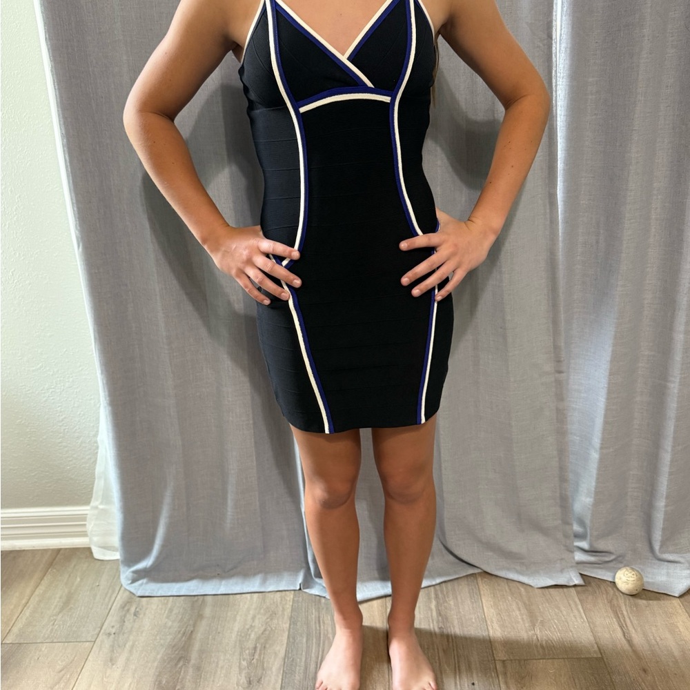 Guess Black Strapless Dress with White Trim